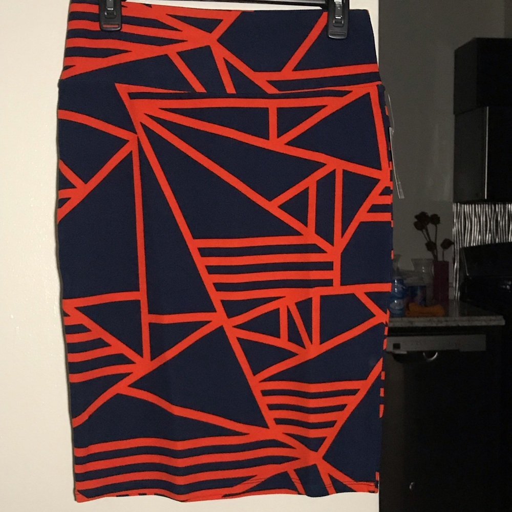 Navy Orange Red Lularoe Cassie Pencil Skirt M NWT